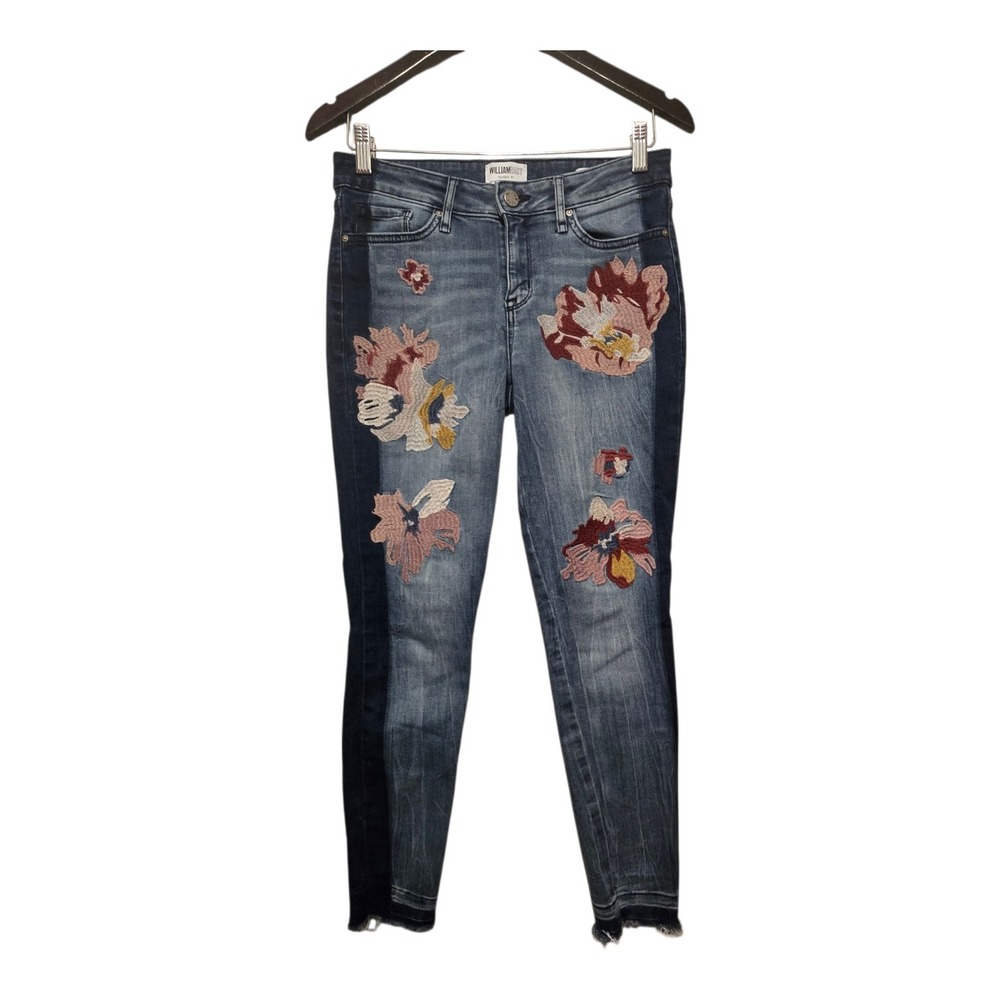William Rast‎ Floral Embroidered Jeans Womens Size 28 Ankle Skinny Boho Two Tone